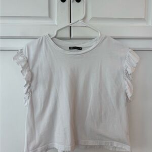 Zara White Ruffle Sleeve Top